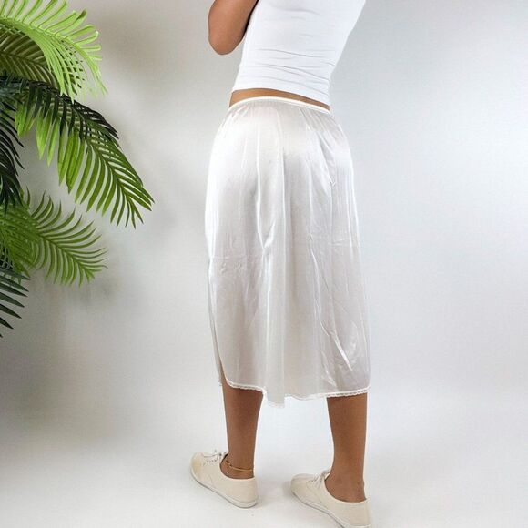 Vintage 90s White Coquette Cottagecore Low Rise Angelcore Midi Slip Skirt / M - Picture 2 of 5